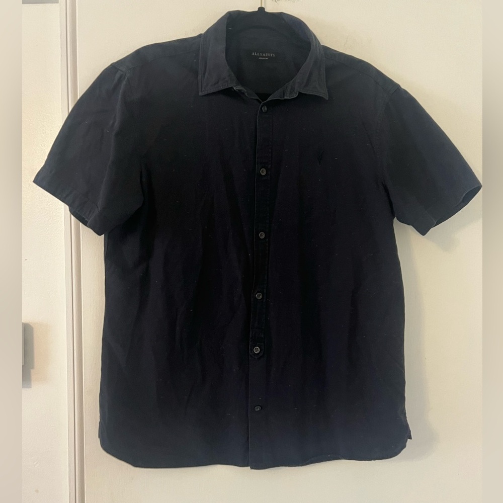 All Saints Short-Sleeve Button-Down Shirt in Navy with flecks size M (A303)